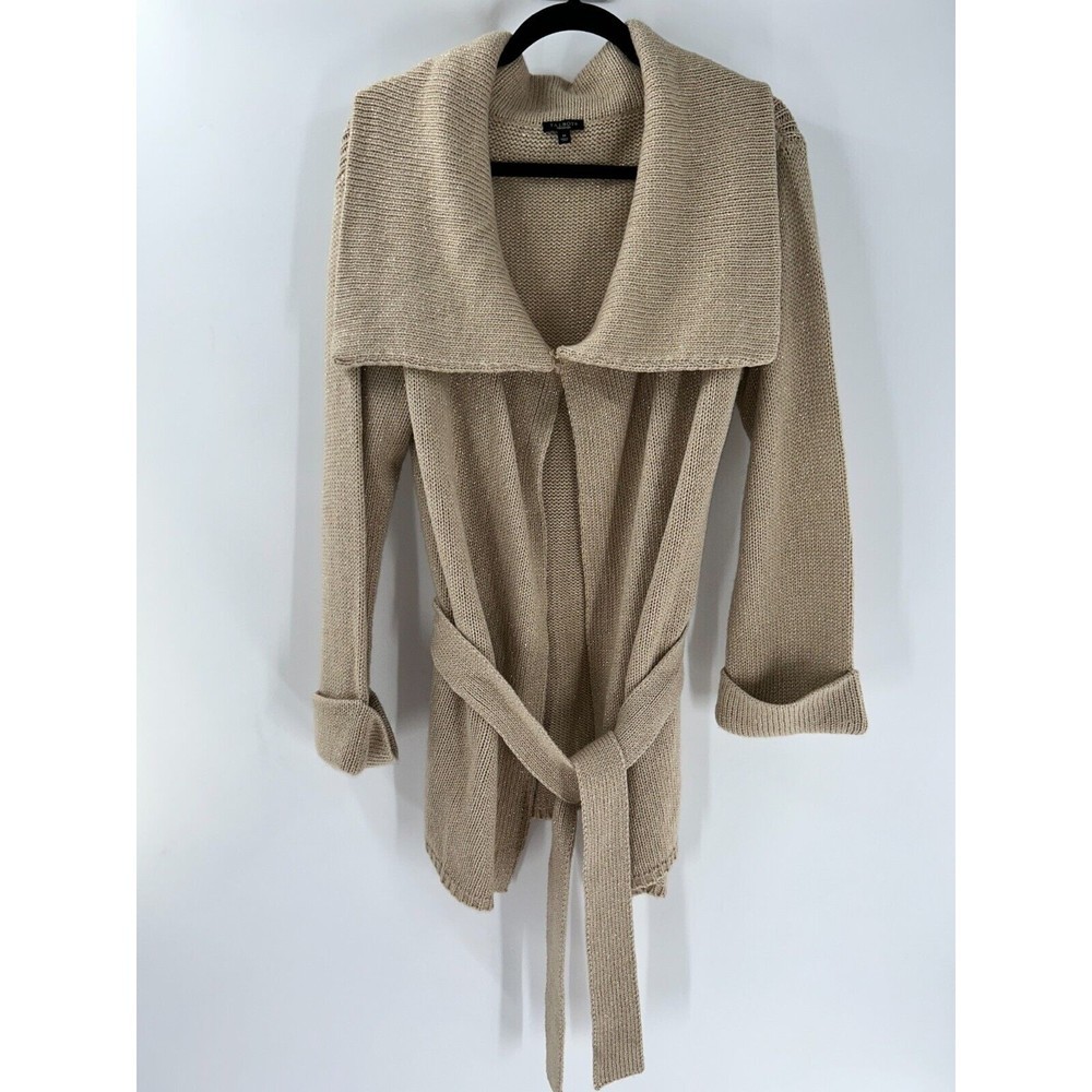 Women's Talbots Beige Shawl Collar Tie Cardigan Sweater Size M